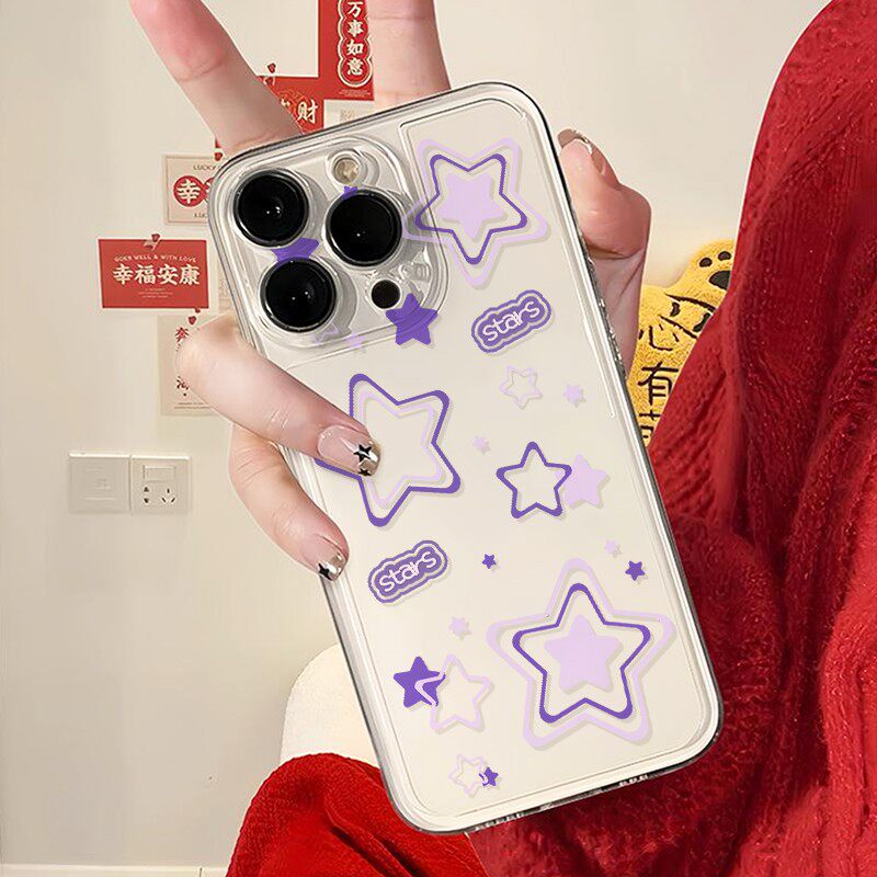 紫色星星适用iPhone17手机壳OPPO防摔华为荣耀全包小米17软苹果16可爱vivo透明软硅胶卡通简约风情侣软壳