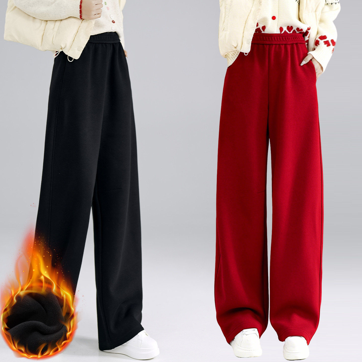 灰色休闲阔腿弯刀裤女秋冬加绒加厚显瘦宽松镰刀裤松紧高腰香蕉裤,女装/女士精品,休闲裤,淘宝优惠券,粉丝福利购,淘宝优惠卷