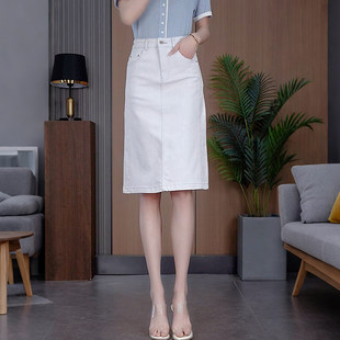 秋冬新款牛仔A字半身裙女高腰显瘦中长裙直筒包臀烫钻一步短裙子a