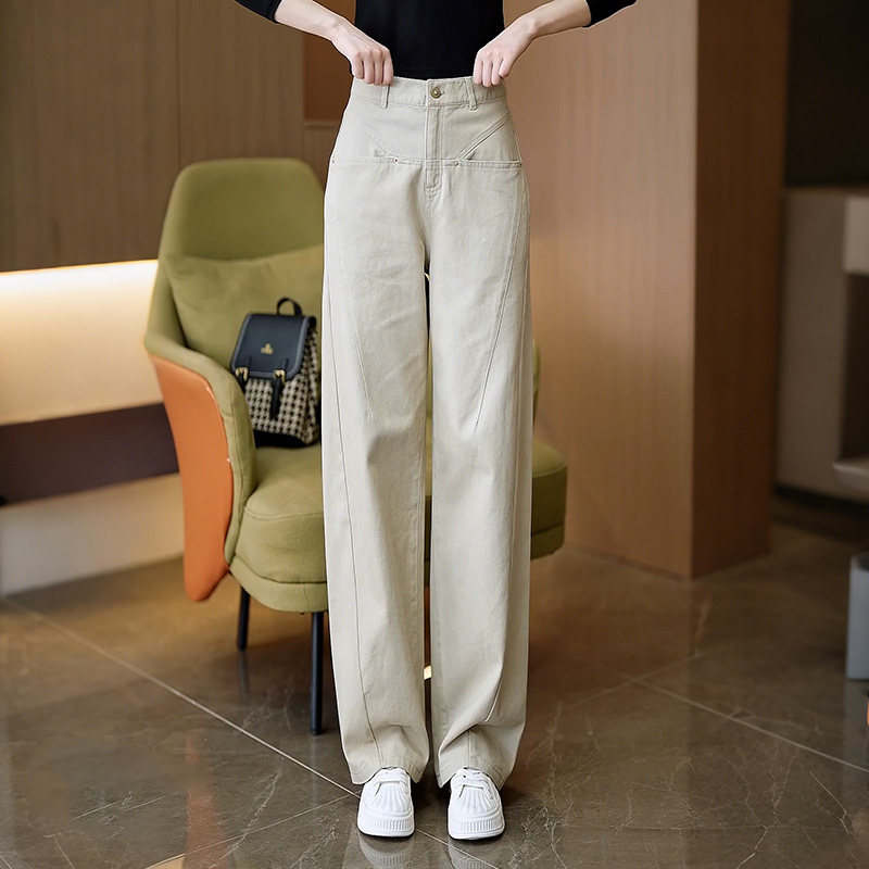 水洗棉软牛仔阔腿裤女宽松春秋2026年新款高腰显瘦工装直筒休闲裤