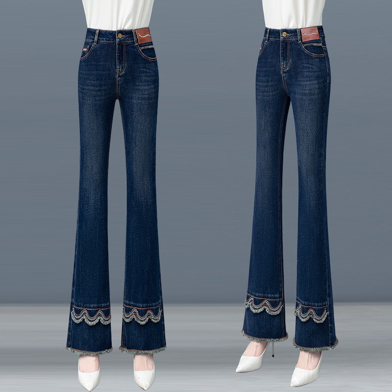 弹力微喇牛仔裤女修身显瘦2026年春秋新款百搭高腰毛边直筒喇叭裤