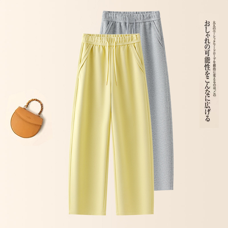 高腰显瘦弯刀裤女春夏新款窄版直筒运动卫裤松紧腰舒适宽松休闲裤