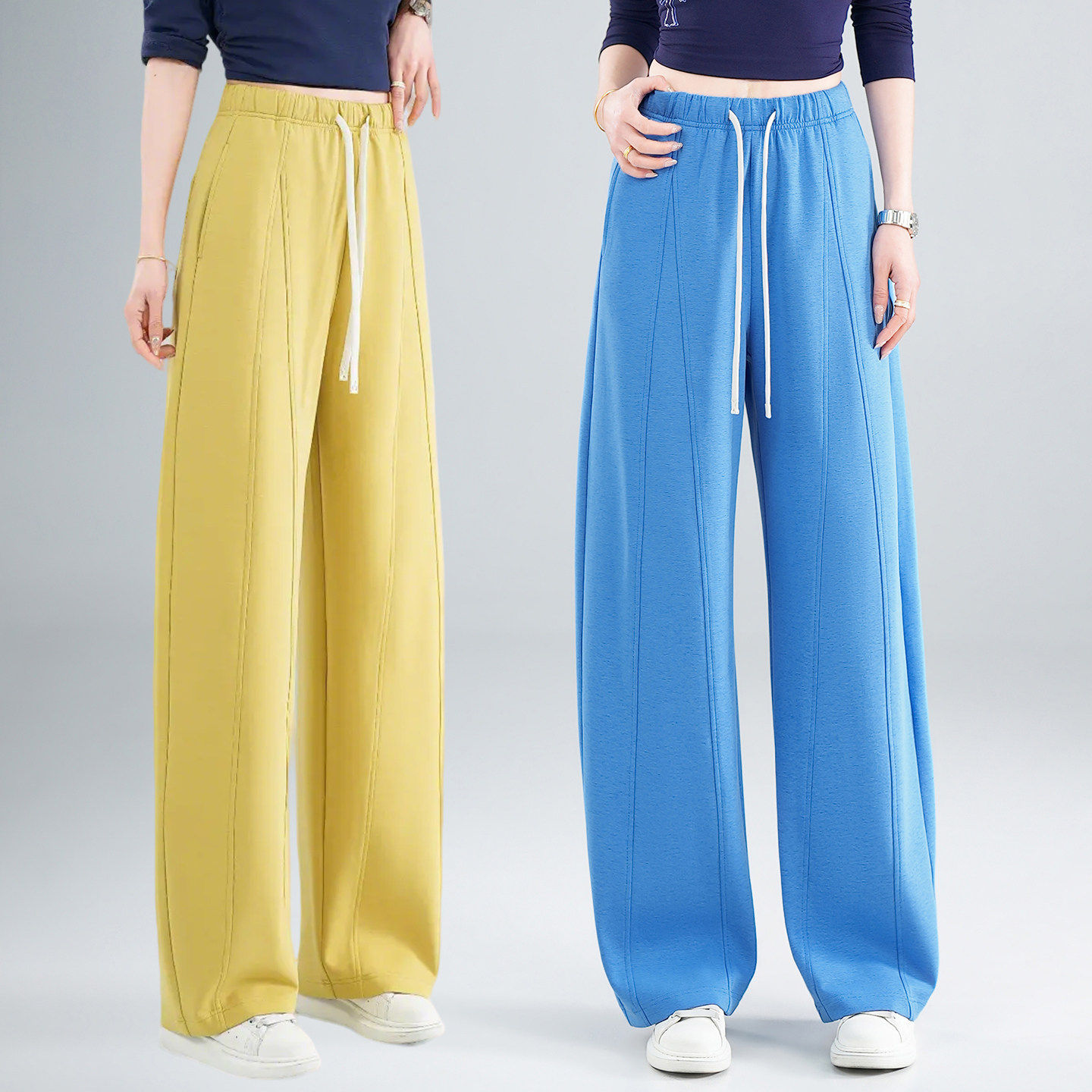 莱赛尔天丝阔腿弯刀裤女春夏新款垂感直筒运动卫裤宽松显瘦休闲裤