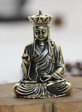 /仿古做旧纯铜地藏王菩萨佛像小号摆件迷你随身禅意小铜佛/