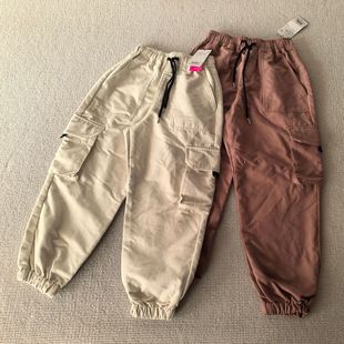 160码 长裤 外贸日单秋冬款 柔软弹力鹿皮绒宽松工装 男女童装 140