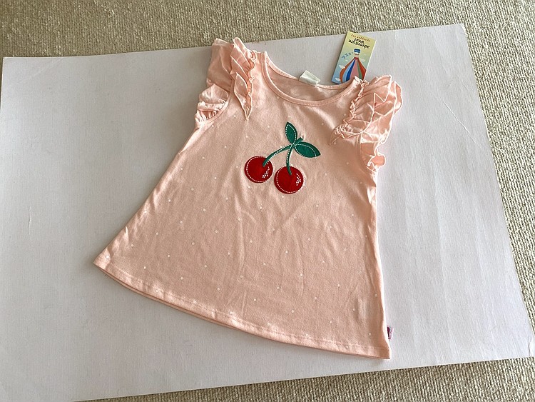 2-6岁~外贸Y单夏款女童装 贴布樱桃小飞袖粉色短袖T恤