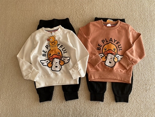 110-150码~春装新款男女童毛圈卫衣卫裤套装