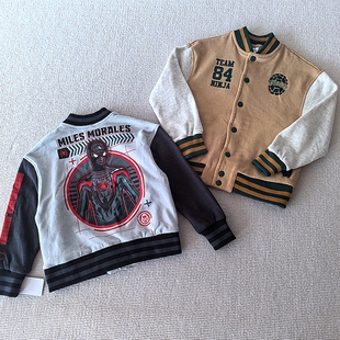 4-18岁~外贸Y单春秋款男童装 薄拉绒立领休闲卡通棒球服外套