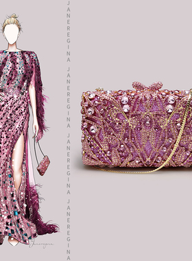 轻奢闪粉晚宴包高定礼服搭配宴会手拿包包女新款高级感镶钻手拎包