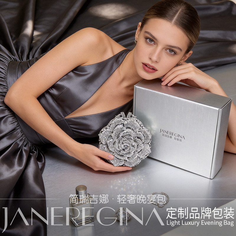 轻奢满钻玫瑰花朵包闪亮晚宴装饰迷你包包女旗袍礼服搭配的手拿包