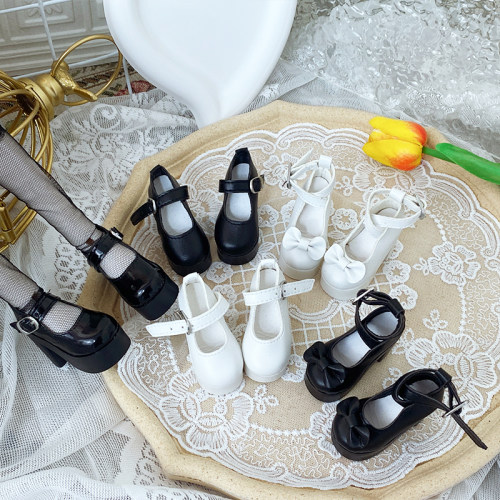 3分4分bjd娃娃高跟鞋四分熊妹亮皮粗跟百搭高跟鞋学院风蝴蝶结鞋