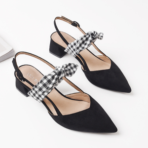 尖头格子蝴蝶结凉鞋