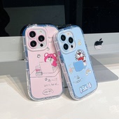 搞怪哆啦草莓熊适用于苹果17promax手机壳泡芙羽纱iPhone14 50可爱卡通情侣男女 16气囊防摔华为mate70