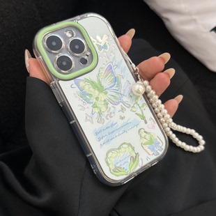 时尚创意森林蝴蝶适用于苹果15pro进口软硅胶手机壳新款14plus涂鸦蝴蝶iphone13promax12高级感11透明镜面xs