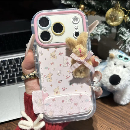 适用IPhone17pro冬日碎花手机壳苹果17/16小兔支架15/14plus高级感小米17promax新款红米K90全包findX9保护套