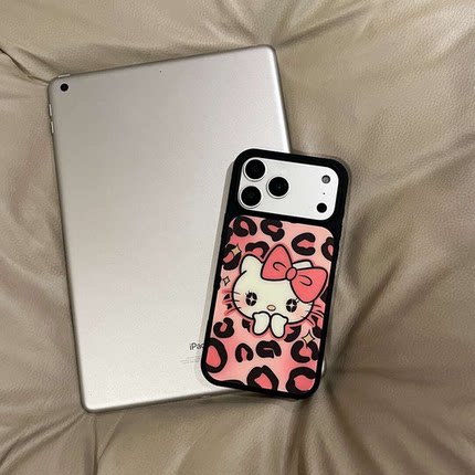 适用IPhone17promax豹纹凯蒂蝴蝶结手机壳苹果17/16新款15/14plus肤感12/13pro高级感小米17promax防摔findX9