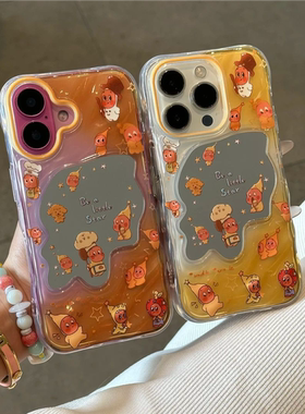 适用iPhone17/16/15promax可爱睡衣小人苹果14plus星星华为pura80/70新款mate70/60镜面保护套P60少女风ins风