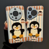 冬日可爱刺绣企鹅手机壳适用华为Mate70卡通Pura80pro小众小米15 14少女风Reno14小众vivos30全包苹果17软壳