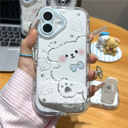 适用iPhone17/16promax线条小狗支架手机壳小米17/15可爱红米K90新款华为pura80pro情侣mate80ins风vivos50女