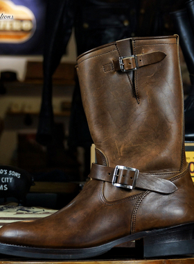 ATTRACTIONS BILT LOT.444 棕色茶芯马臀皮工程师复古高筒机车靴