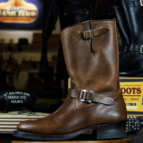 茶芯马臀皮工程师机车靴美式复古