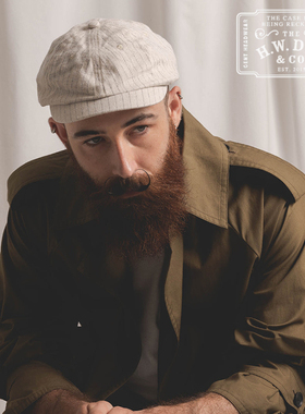 H.W.DOG STRIPE NP日产复古条纹麻毛混纺报童帽狩猎帽学生帽hwdog