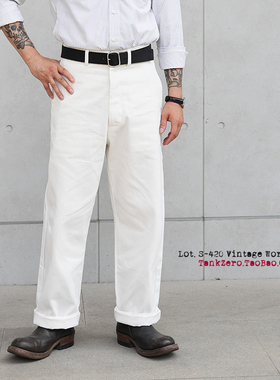TankZero S-420 美式复古直筒白色工装牛仔长裤丹宁咔叽男VINTAGE