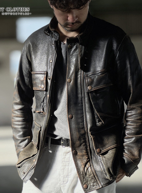 ADDICT SHEEPSKIN BMC日产英式复古四袋茶芯羊皮机车夹克皮衣休闲