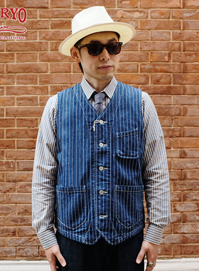 TENRYO 日产冈山13oz wabash日系美式复古拔染工装马甲背心咔叽男