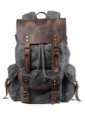 油蜡布多袋双肩包防水真皮机车徒步登山旅行复古户外露营休闲男女