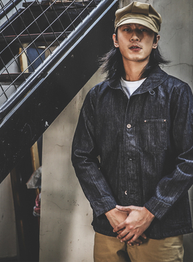 AT-DIRTY DENIM JACKET日产复古原色单宁牛仔青果领多袋夹克外套
