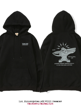 TankZero 美式复古工匠重磅加绒套头帽衫印花连帽卫衣休闲秋冬