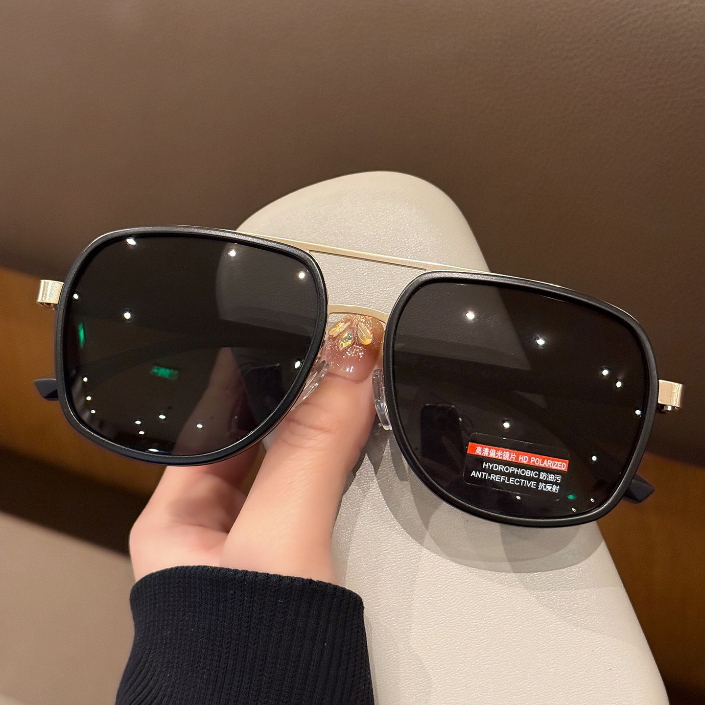 时尚墨镜男士黑色双梁蛤蟆镜大脸显瘦飞行员偏光太阳镜开车驾驶镜