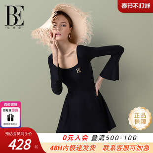BE范德安2025新款爆款复古长袖温泉度假防晒裙式连体泳衣女遮肚