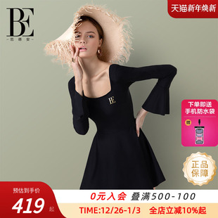 温泉度假防晒裙式 复古长袖 连体泳衣女遮肚 爆款 BE范德安2025新款