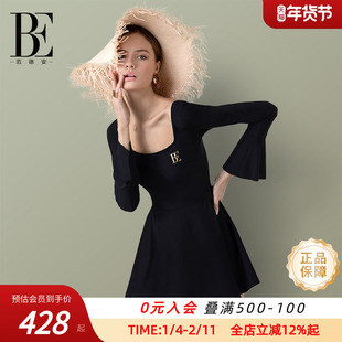 BE范德安2025新款爆款复古长袖温泉度假防晒裙式连体泳衣女遮肚