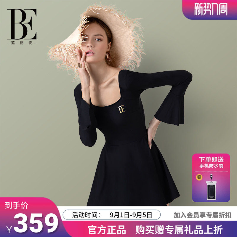 BE范德安赫本风小黑裙女连体泳衣图片