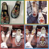 老北京一脚蹬布鞋 子韩 男中国风社会人色鬼脸谱刺绣花西山手工布鞋