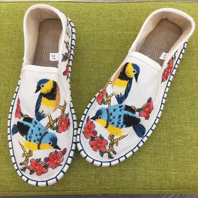 老北京脸谱千层底亚麻刺绣布鞋