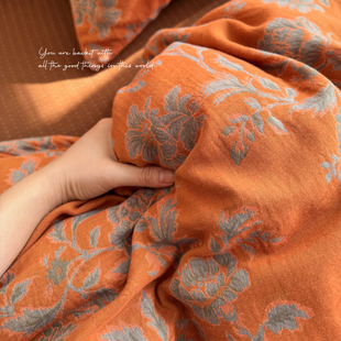 A类中国传统色花卉纹样全棉色织提花双层纱被套单件1.8床上四件套