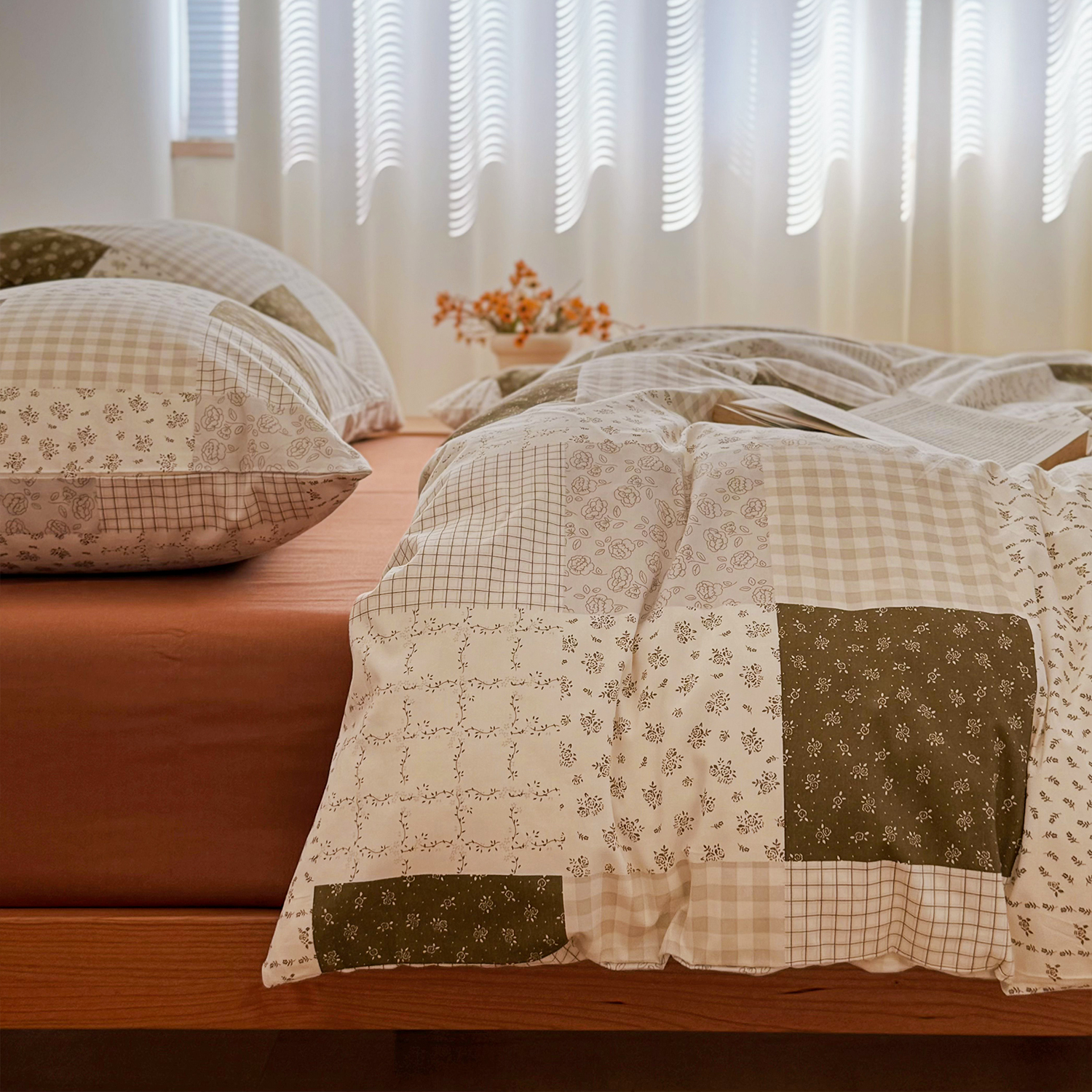 文艺复古田园格子小碎花全棉被套