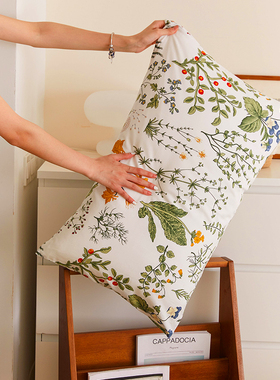 花卉风纯棉枕套单只件小清新花边单人全棉枕头套1对装48*74cm绿色