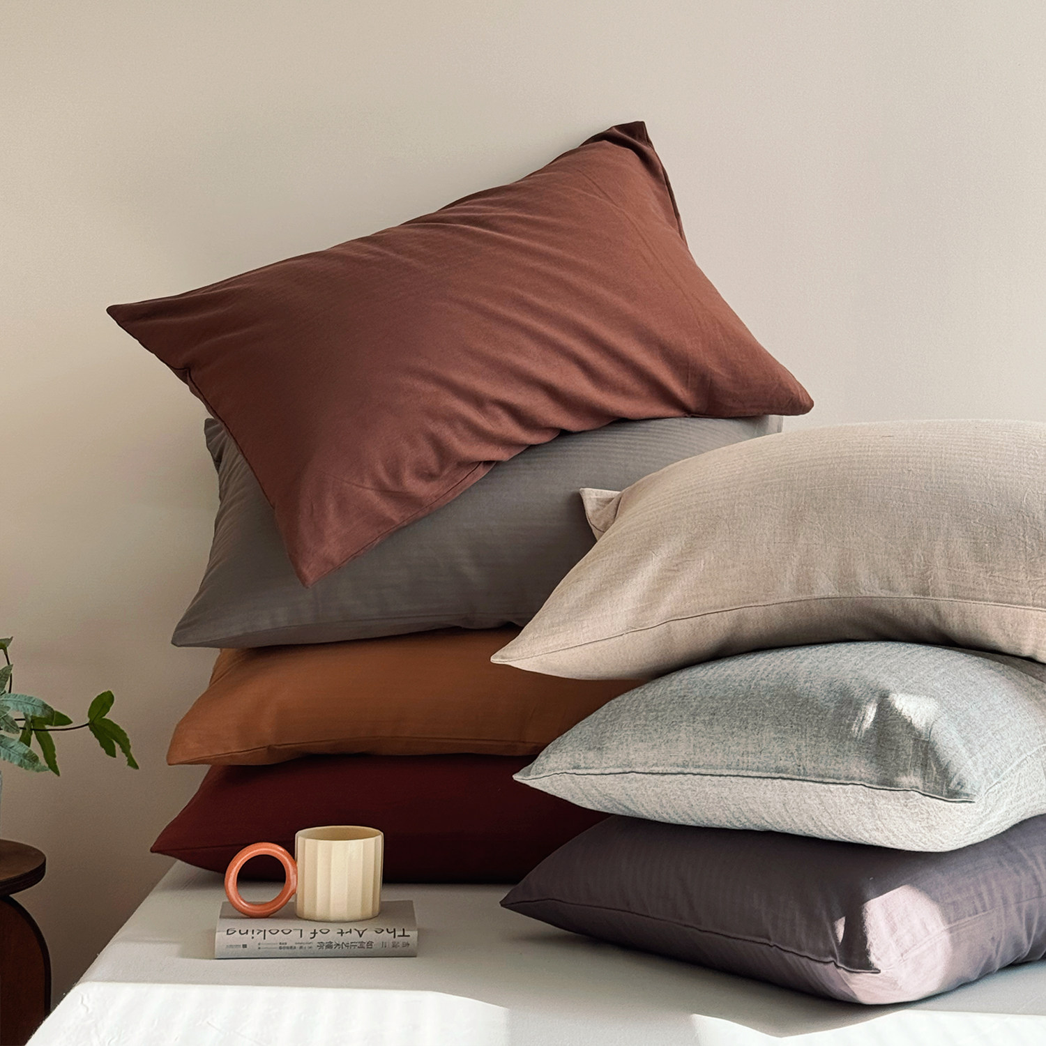 复古经典简约纯色百搭棉麻枕套一对装单人100全棉亚麻枕头套48x74