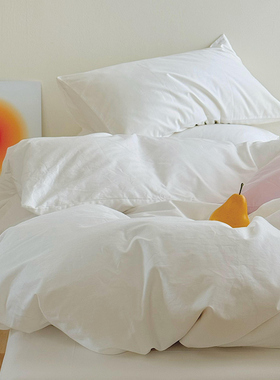 奶油白极简纯色纯棉被套床上四件套全棉单件宿舍被罩1.5×2×230c