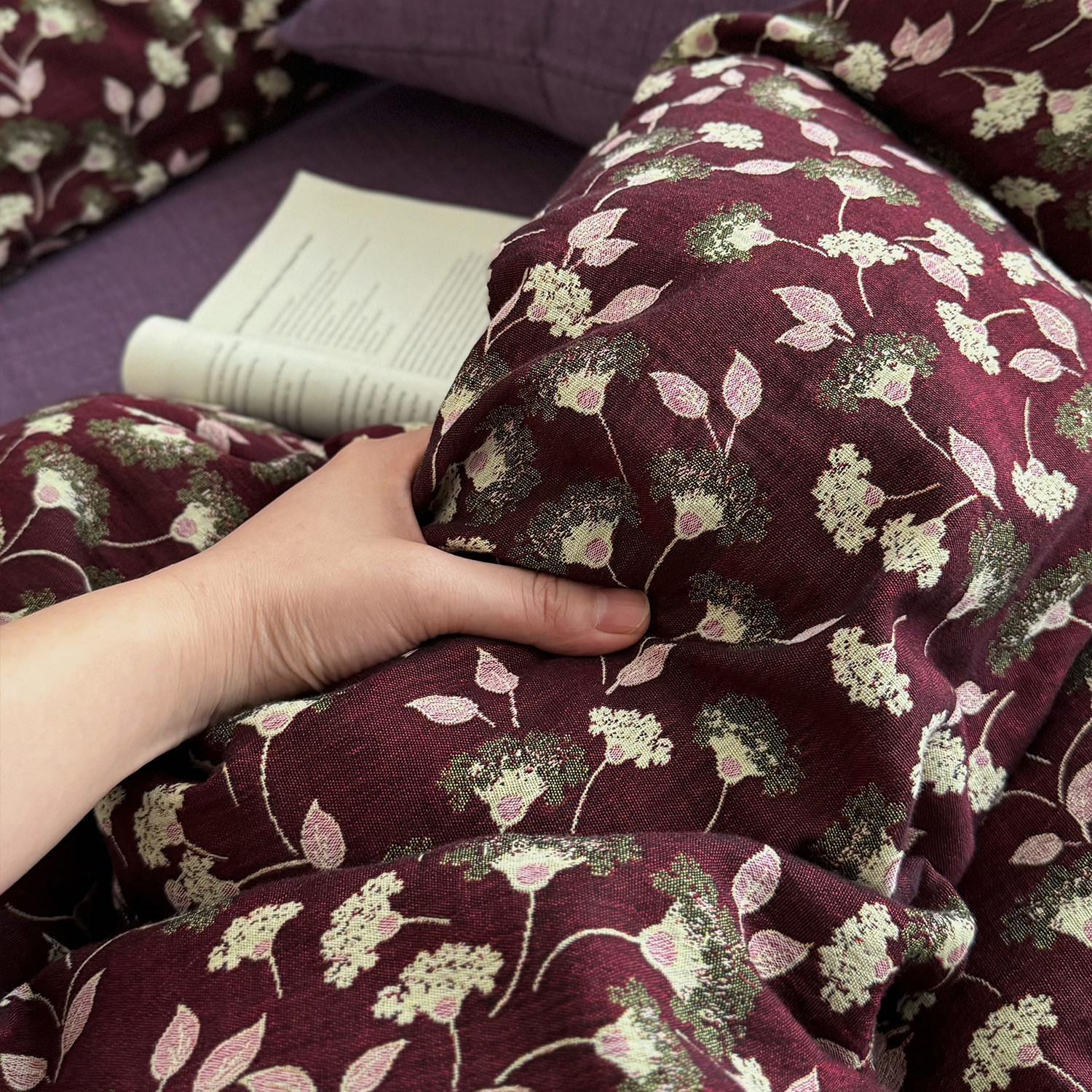 ins风紫色A类全棉色织双层纱被套