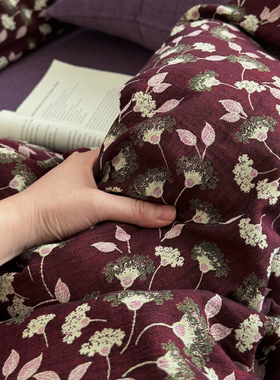 ins风紫色田园碎花A类全棉色织提花双层纱被套四件套1.5m1.8m被罩