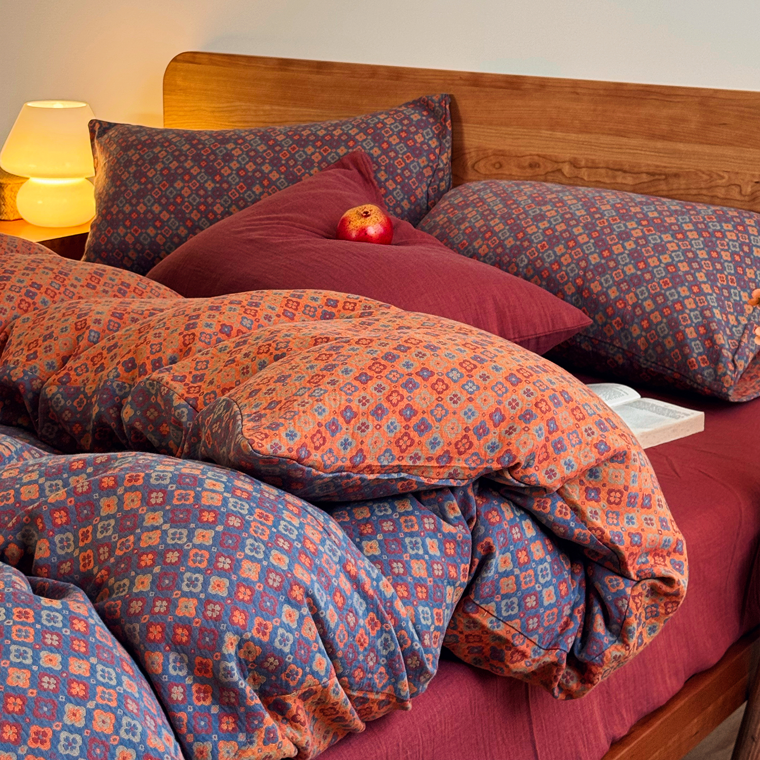 复古经典老花全棉色织提花四件套