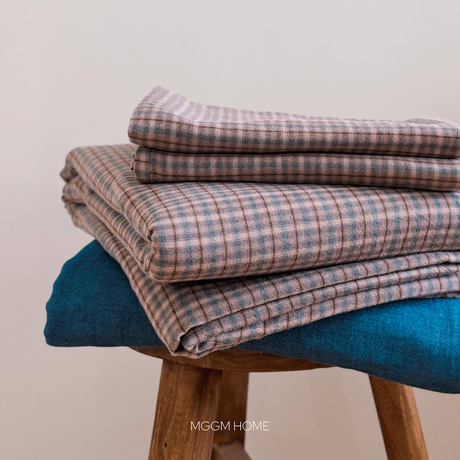 梦谷美家复古色织格子被套四件套