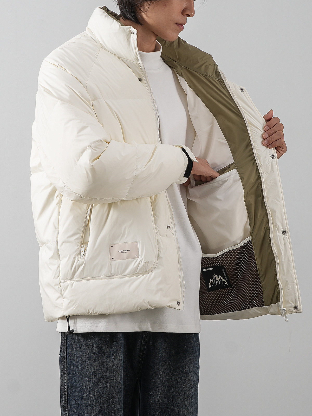 DUKEEN 화이트 덕 다운 스탠드 칼라 다운 재킷 남성 겨울 2023 남성용 새 따뜻한 빵 코트 워크 재킷 재킷