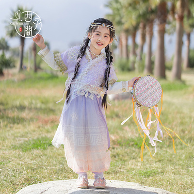 西子问汉服女童春装2025新款儿童民族风裤子套装宝宝演出服花嫚